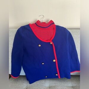 Vintage mod blue and red knit sailor stripe sweater set